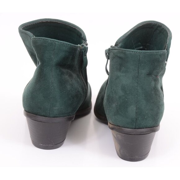 Boston Design Women's 9.5 WIDE Green Vegan Suede Flat Ankle Booties Holiday - Picture 3 of 8